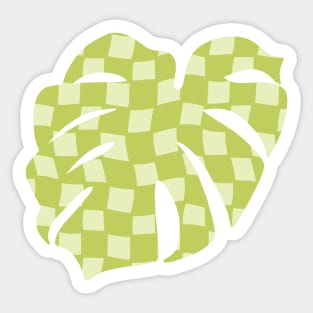 Checker Board Monstera Leaf - lime green and pistachio Sticker